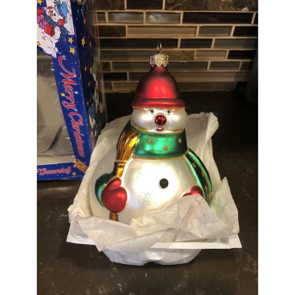 Snowman Mouth Blown Glass Tree Ornament Impuls Christmas Hand Painted Frosty The